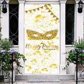 Lofaris Gold Ribbons Mask Bokeh Happy Purim Day Door Cover